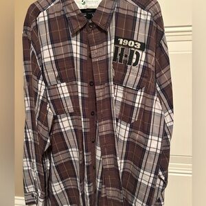 Brown, White, and Black Harley Davidson Button Down Shirt